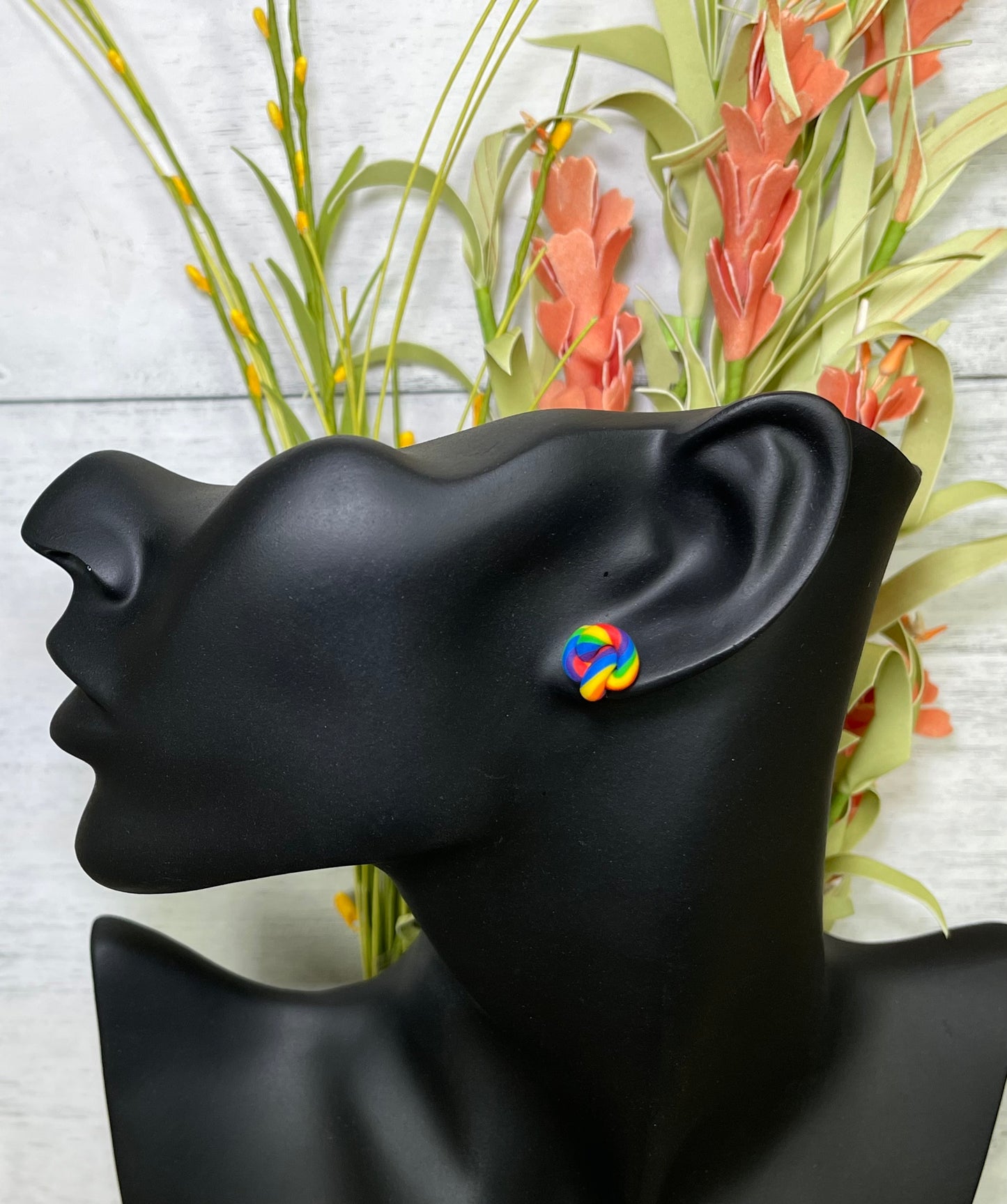 Rainbow Knot Stud Earrings - Unique Handmade Clay Statement Earrings