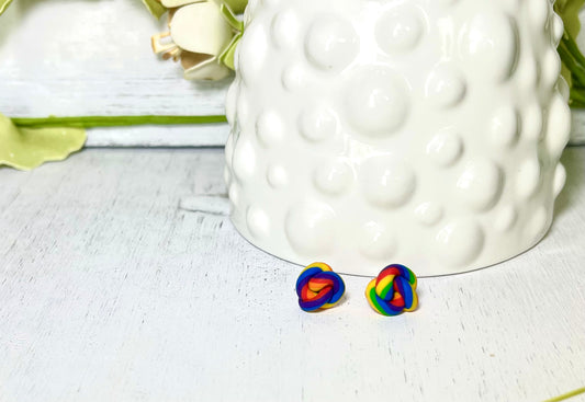 Rainbow Knot Stud Earrings - Unique Handmade Clay Statement Earrings